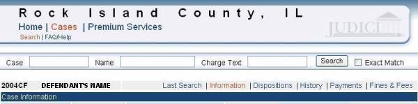 Felony Case Status Screen Shot